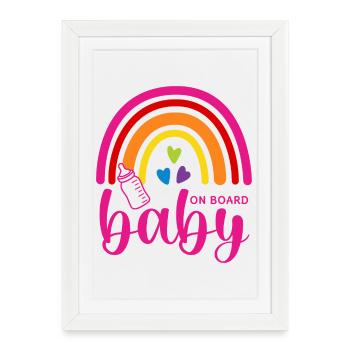 Boho Rainbow Hearts Biberon Bébé à bord - Affiche encadrée (27 × 37 cm) - blanc - Devant