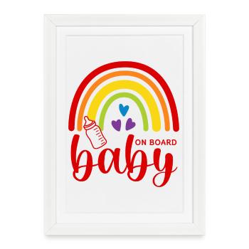 Boho Rainbow Hearts Biberon Bébé à bord - Affiche encadrée (27 × 37 cm) - blanc - Devant