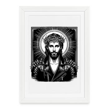 Jésus-Christ avec coiffure élégante et veste en cuir - Affiche encadrée (27 × 37 cm) - blanc - Devant