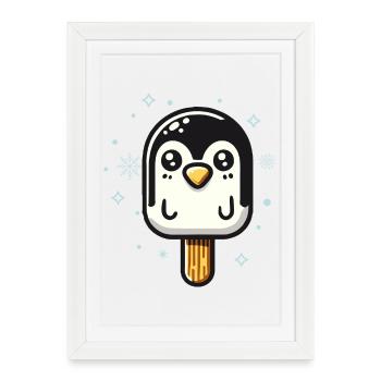Motif de glace pingouin mignon pour l’été - Affiche encadrée (27 × 37 cm) - blanc - Devant