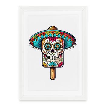 funny skull ice motif - Día de Muertos - Framed poster (27 × 37 cm) - white - Front