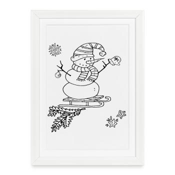 Bonhomme de neige avec traîneau Noël - Affiche encadrée (27 × 37 cm) - blanc - Devant