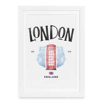 London Red Phone Booth Watercolor - Framed poster (27 × 37 cm) - white - Front