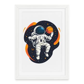 Astronaut Playing Basketball in Space - Fun design - Framed poster (27 × 37 cm) - white - Front