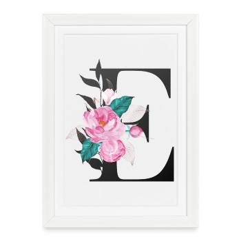 Elegant letter 'E' with flowers - Framed poster (27 × 37 cm) - white - Front