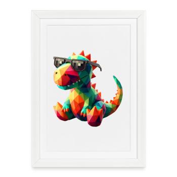 dino cool lunettes de soleil - Affiche encadrée (27 × 37 cm) - blanc - Devant