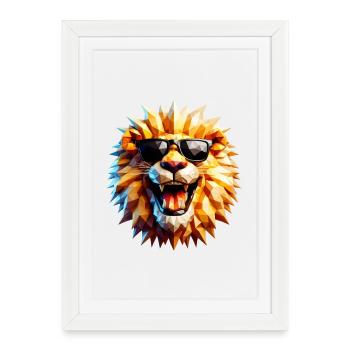 tête de lion cool lunettes de soleil - Affiche encadrée (27 × 37 cm) - blanc - Devant