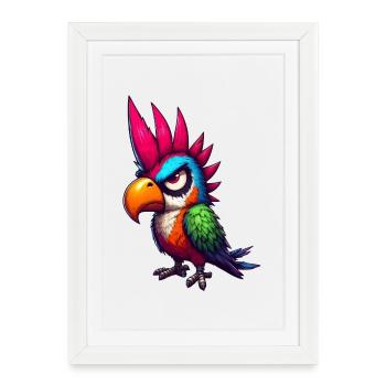 perroquet punk - Affiche encadrée (27 × 37 cm) - blanc - Devant