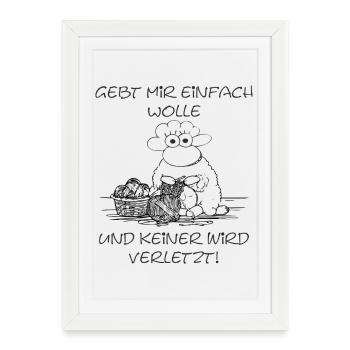 Just Give Me Motif Mouton en Laine pour les fans de tricot - Affiche encadrée (27 × 37 cm) - blanc - Devant
