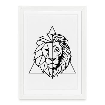 Lion géométrique – roi des animaux en origami - Affiche encadrée (27 × 37 cm) - blanc - Devant