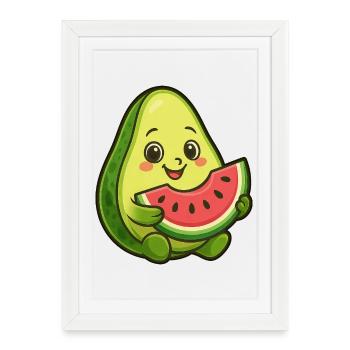 Avocado Melon Watermelon Summer Fruit Design - Framed poster (27 × 37 cm) - white - Front