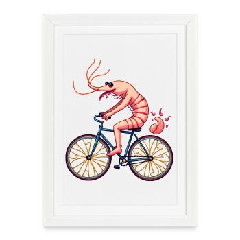 Crevette Cycliste sur Vélo - Affiche encadrée (27 × 37 cm) - blanc - Devant