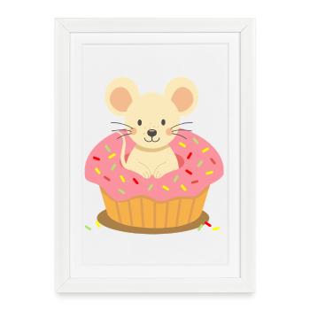 Mouse sitting in a pink cupcake with sprinkles - Framed poster (27 × 37 cm) - white - Front