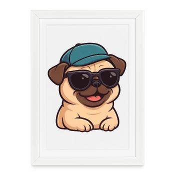 Cool Pug with Sunglasses Summer Joy Cartoon - Framed poster (27 × 37 cm) - white - Front