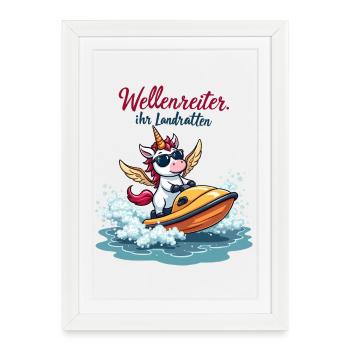 Surfeur Licorne - Affiche encadrée (27 × 37 cm) - blanc - Devant