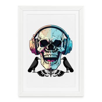 Skull in headphones – Dark musical vibrations - Framed poster (27 × 37 cm) - white - Front