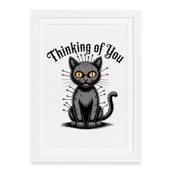 Chat vaudou qui pense à vous - Affiche encadrée (27 × 37 cm) - blanc - Devant