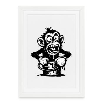 Monkey in a Bucket | Shocked monkey with dripping design - Framed poster (27 × 37 cm) - white - Front