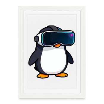 Nerdy Penguin VR Gaming PC Gamer Design - Affiche encadrée (27 × 37 cm) - blanc - Devant