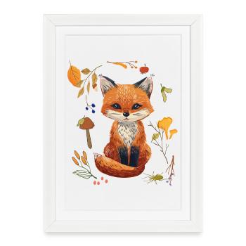 Renard dans la forêt - Affiche encadrée (27 × 37 cm) - blanc - Devant