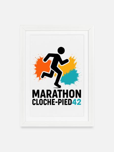 Marathon à cloche-pied ! 42km d'aventure ! - Affiche encadrée (27 × 37 cm) - blanc