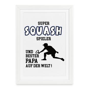 Joueur de squash Squasher Papa Père Homme - Affiche encadrée (27 × 37 cm) - blanc - Devant