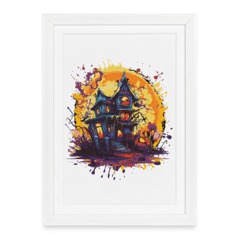 Maison hantée dans la lune d’Halloween - Affiche encadrée (27 × 37 cm) - blanc - Devant