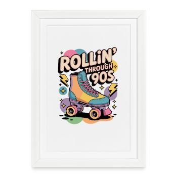 Rétro des années 90 – Rouler à travers les années 90 - Affiche encadrée (27 × 37 cm) - blanc - Devant