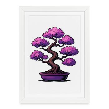 Bonsaï Cerisier Fleurs Violet - Affiche encadrée (27 × 37 cm) - blanc - Devant