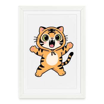 Roaring Tiger Kawaii Kids Hoodie - Framed poster (27 × 37 cm) - white - Front