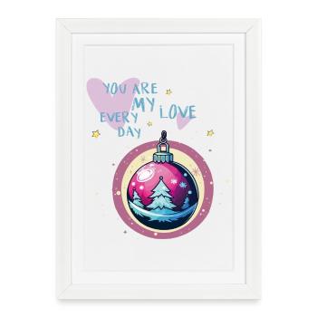 Boule de Noël amour - Affiche encadrée (27 × 37 cm) - blanc - Devant
