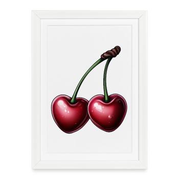 Cerises rouges en forme de cœur - Affiche encadrée (27 × 37 cm) - blanc - Devant