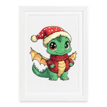 Drache Weihnachten - Gerahmtes Poster (27 × 37 cm) - Weiß - Vorne