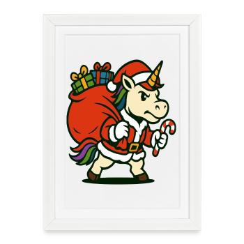 Strong Santa Unicorn With Gift Bag - Framed poster (27 × 37 cm) - white - Front
