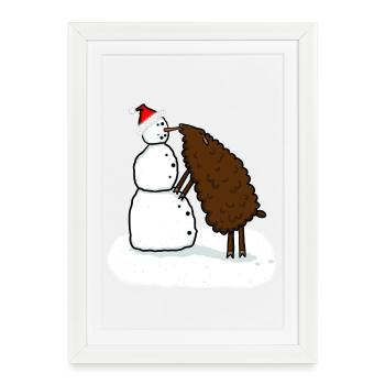 Bonhomme de neige et moutons - Affiche encadrée (27 × 37 cm) - blanc - Devant