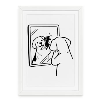 Chien Selfie Chien - Affiche encadrée (27 × 37 cm) - blanc - Devant