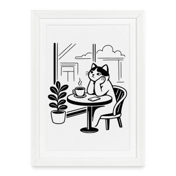 Café des chats attentionné - Affiche encadrée (27 × 37 cm) - blanc - Devant