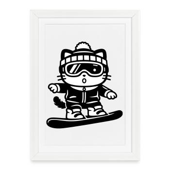 Snowboard Cat - Affiche encadrée (27 × 37 cm) - blanc - Devant