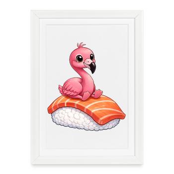 Sushi au flamant rose, cuisine japonaise, poisson cru, - Affiche encadrée (27 × 37 cm) - blanc - Devant