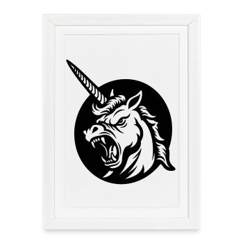 Roaring Unicorn – Aggressive Unicorn Head - Framed poster (27 × 37 cm) - white - Front