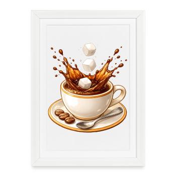 Illustration de la goutte de café avec des morceaux de sucre - Affiche encadrée (27 × 37 cm) - blanc - Devant