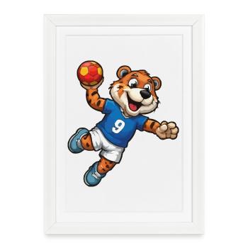 Tigre en maillot de football - Affiche encadrée (27 × 37 cm) - blanc - Devant