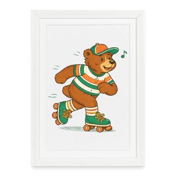 Retro Bear on Roller Skates - Framed poster (27 × 37 cm) - white - Front