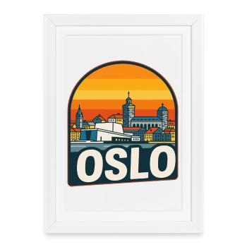 Oslo Norvège Skyline Retro Sunset Vintage Design - Affiche encadrée (27 × 37 cm) - blanc - Devant