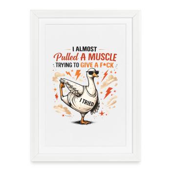 Canard sarcastique avec des muscles qui tire à la poule aux poules drôles - Affiche encadrée (27 × 37 cm) - blanc - Devant