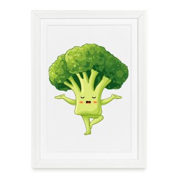 Kawaii Broccoli Yoga Charm - Framed poster (27 × 37 cm) - white - Front