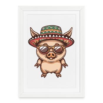 Porc, sombrero, sanglier sauvage - Affiche encadrée (27 × 37 cm) - blanc - Devant