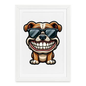 Grin Bulldog Cartoon Teeth Show Grin - Framed poster (27 × 37 cm) - white - Front
