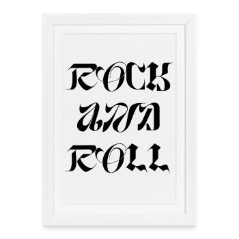 Logo typographique Rock and Roll T-shirt - Affiche encadrée (27 × 37 cm) - blanc - Devant