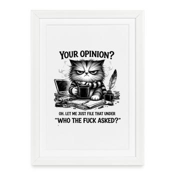 Chat de bureau sombre avec un humour de bureau au café - Affiche encadrée (27 × 37 cm) - blanc - Devant
